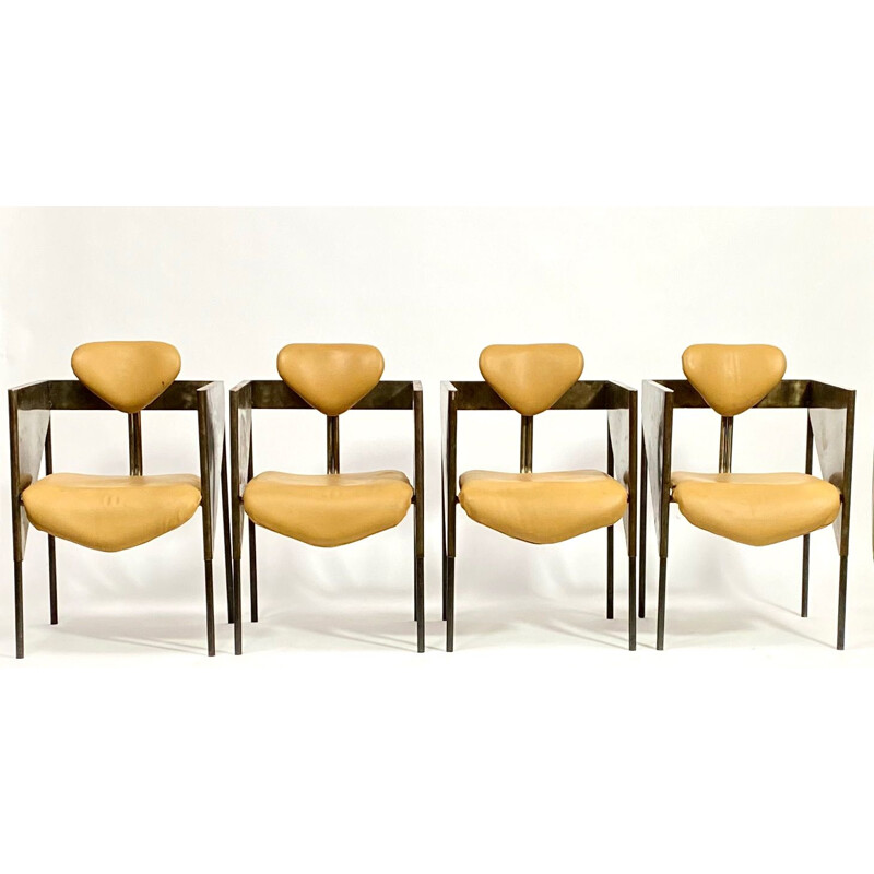 Set of 4 vintage industrial and Brutalist steel armchairs, 1970
