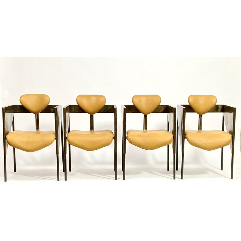 Set van 4 vintage industriële en Brutalistische stalen fauteuils, 1970