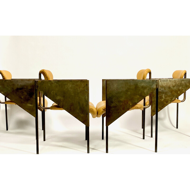 Set of 4 vintage industrial and Brutalist steel armchairs, 1970