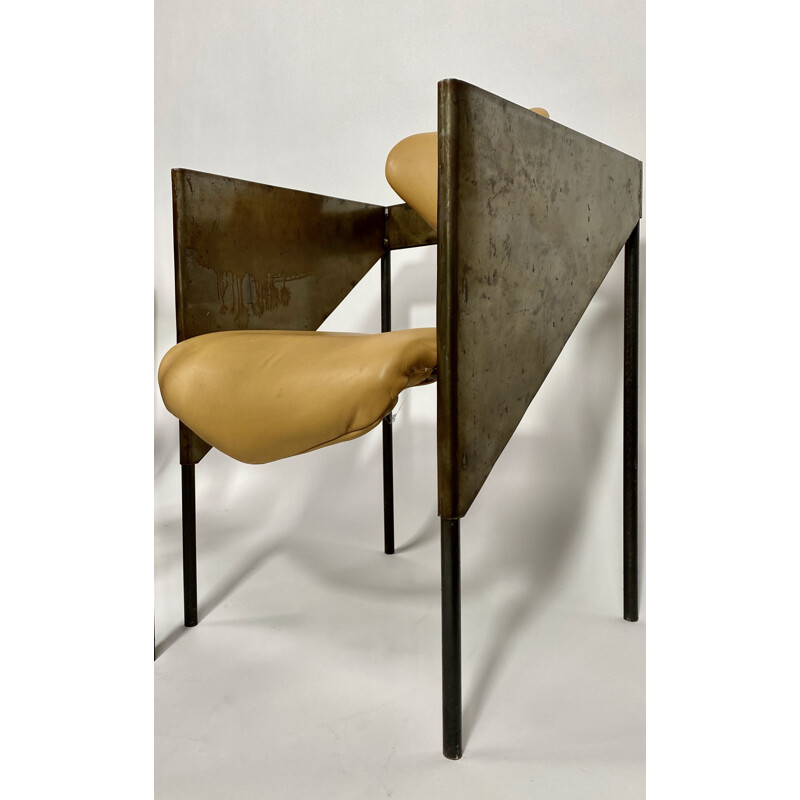 Set of 4 vintage industrial and Brutalist steel armchairs, 1970
