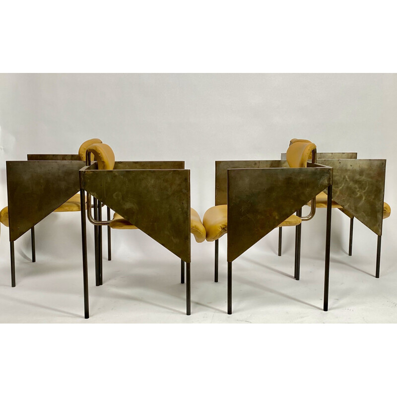 Set di 4 poltrone vintage in acciaio industriale e brutalista, 1970