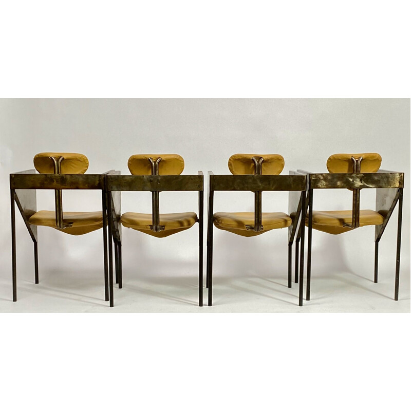 Set of 4 vintage industrial and Brutalist steel armchairs, 1970