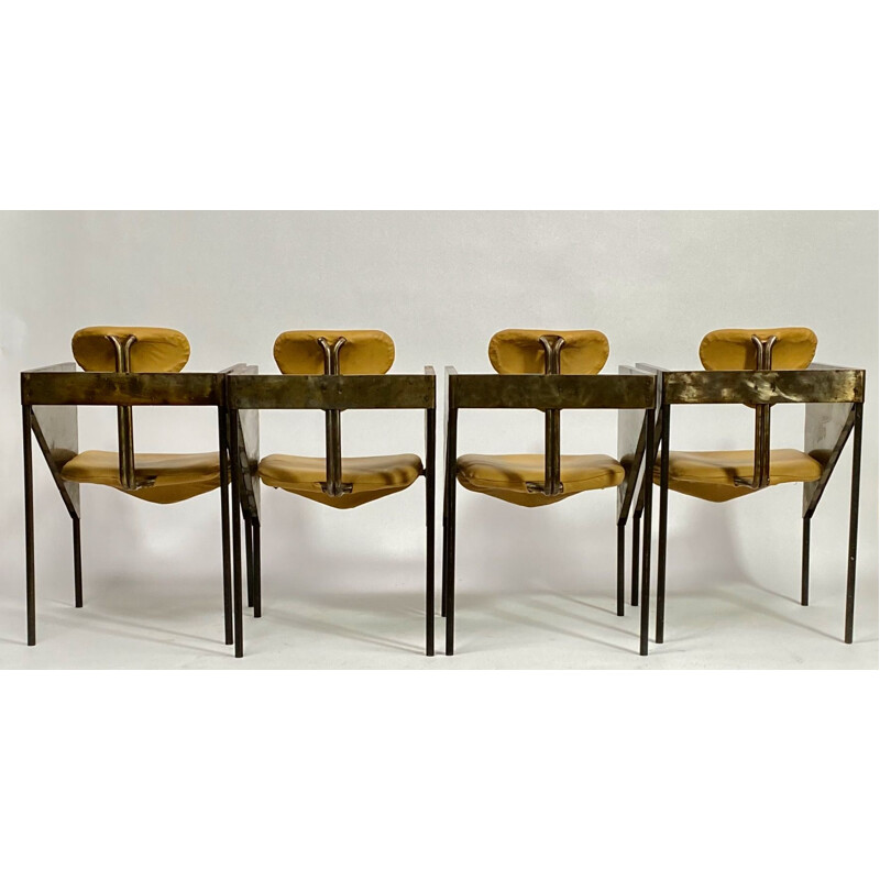 Set van 4 vintage industriële en Brutalistische stalen fauteuils, 1970