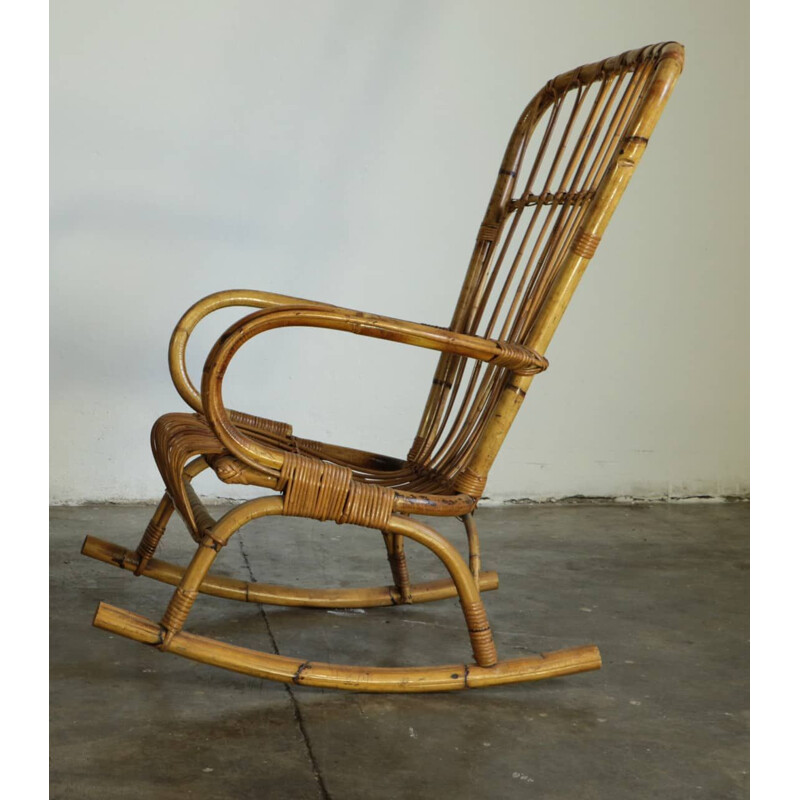 Vintage rattan rocking chair, Italian 1950s