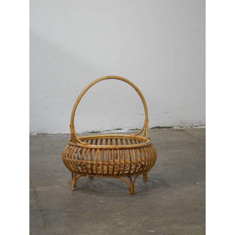 Vintage rattan basket, Italy 1950