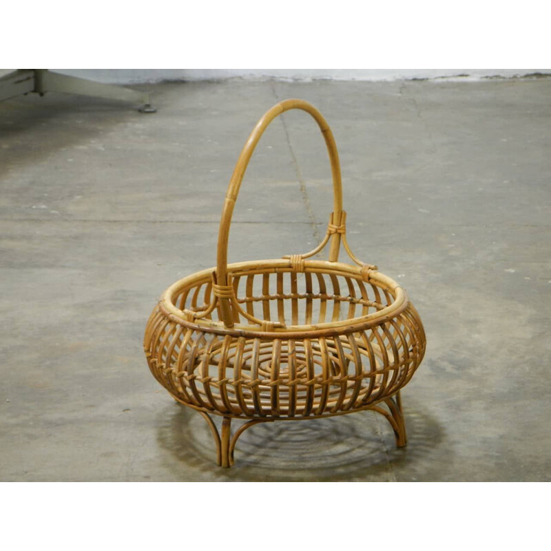 Cesta vintage de ratán, Italia 1950