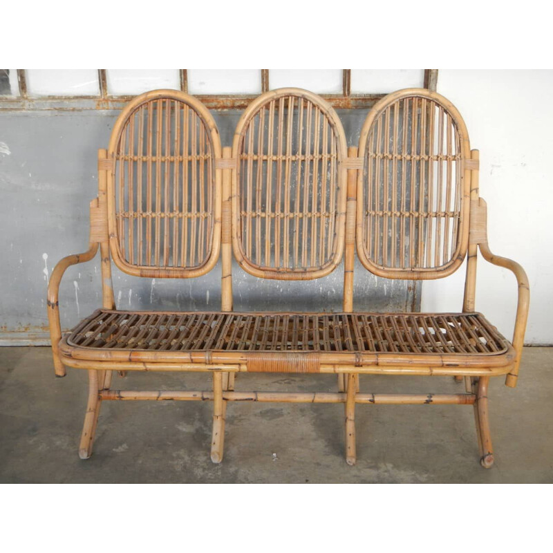 Vintage bamboo bench 1960s