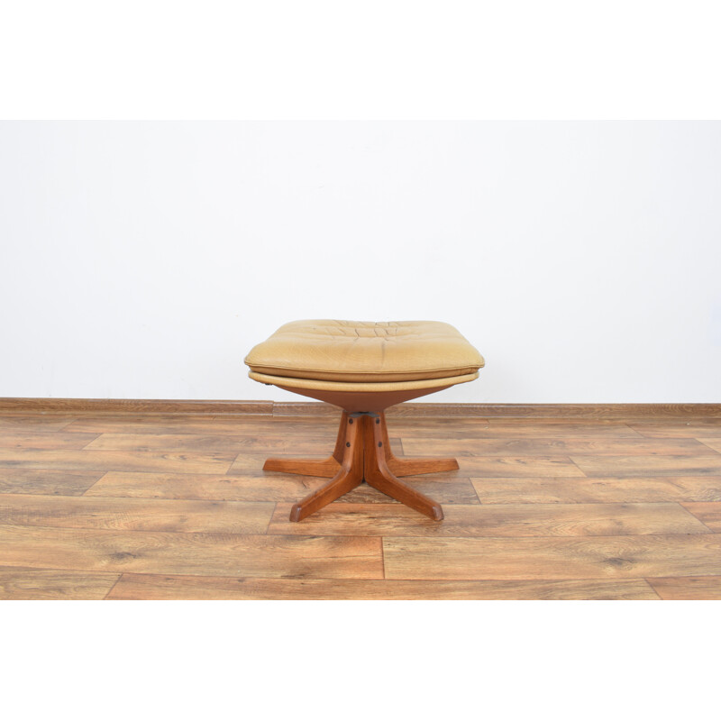 Mid-Century Teak & Leather Ottoman from Berg Furniture 1970s