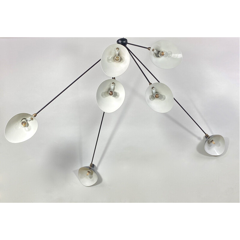 Vintage spider wall lamp with 7 fixed arms by Serge Mouille 1955s