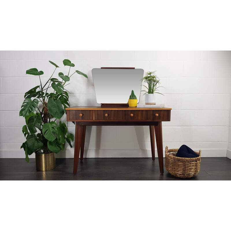 Vintage Australian Walnut Veneer & Teak Legs Morris Dressing Table by Neil Morris of Glasgow 1950s