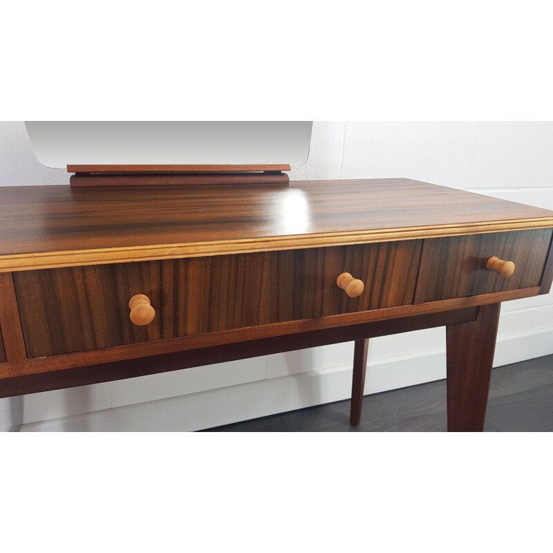 Vintage Australian Walnut Veneer & Teak Legs Morris Dressing Table by Neil Morris of Glasgow 1950s