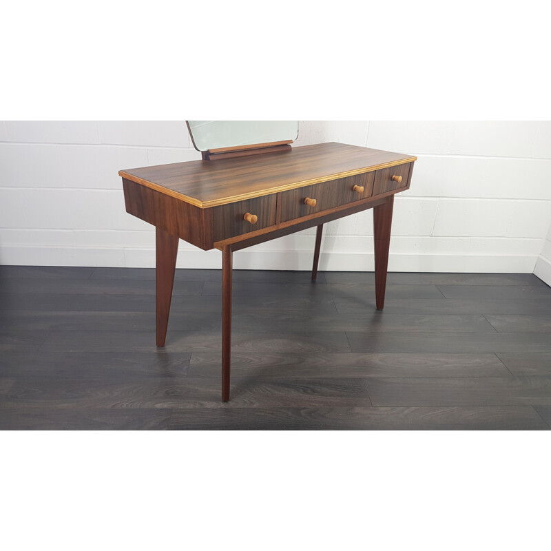 Vintage Australian Walnut Veneer & Teak Legs Morris Dressing Table by Neil Morris of Glasgow 1950s