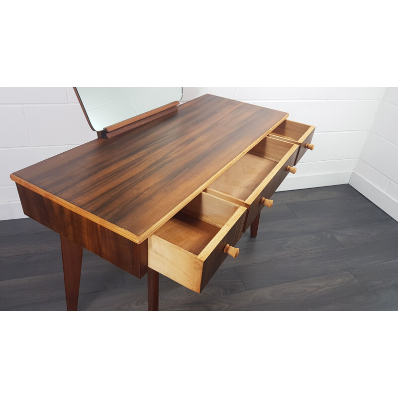 Vintage Australian Walnut Veneer & Teak Legs Morris Dressing Table by Neil Morris of Glasgow 1950s