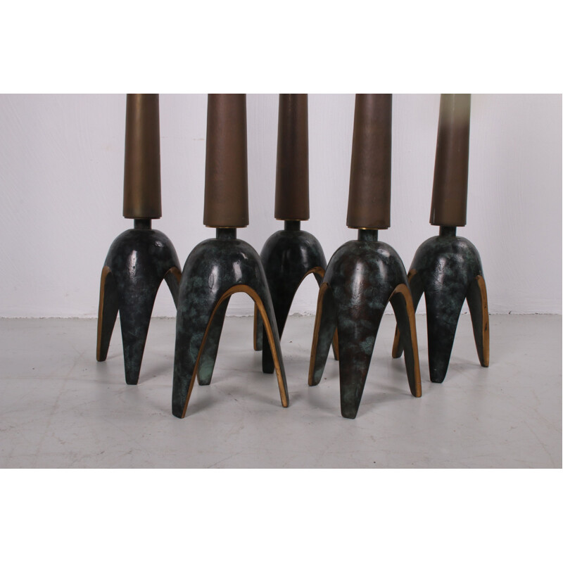 Set of 5 vintage Brutalist church candlesticks 1980s