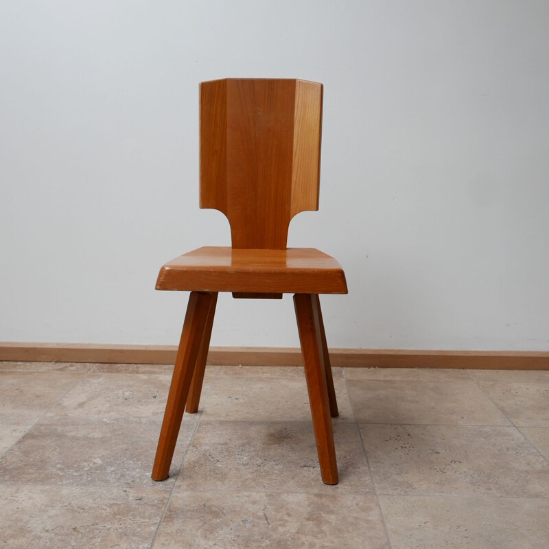 Set of 4 vintage Dining Chairs S28 Elm by Pierre Chapo, French 1970s