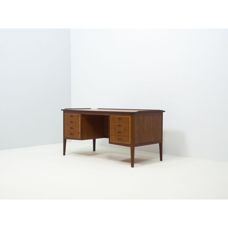 Vintage HP Hansen free standing teak desk by Svend Aage Madsen, Denmark