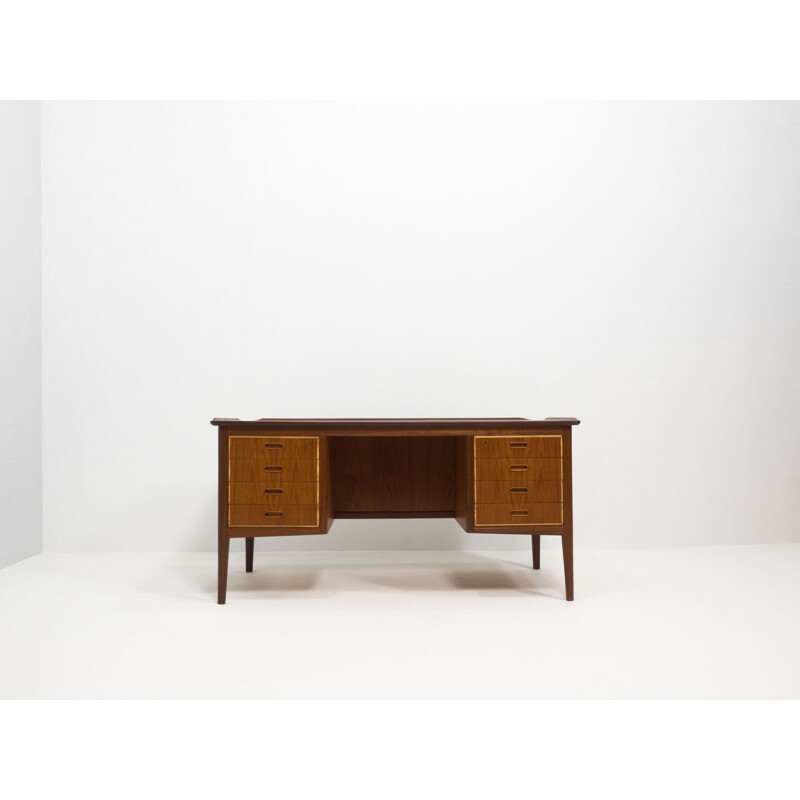 Vintage HP Hansen free standing teak desk by Svend Aage Madsen, Denmark