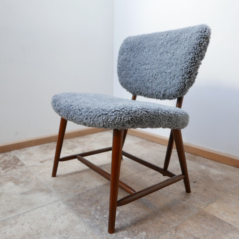 Vintage Alf Svensson "TeVe" Sheepskin Shearling Lounge Chair, Sweden 1950s