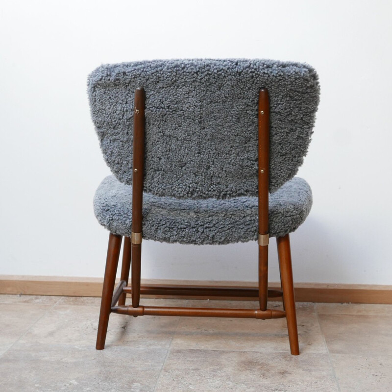 Vintage Alf Svensson "TeVe" Sheepskin Shearling Lounge Chair, Sweden 1950s