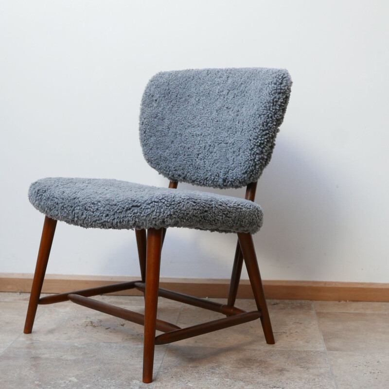 Vintage Alf Svensson "TeVe" Sheepskin Shearling Lounge Chair, Sweden 1950s