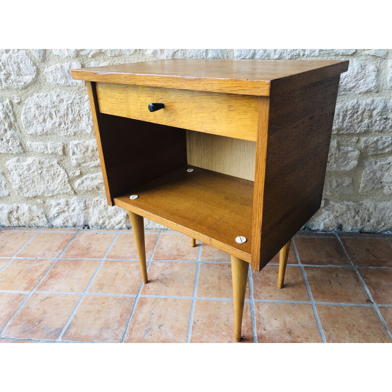 Vintage beech bedside table 1950s