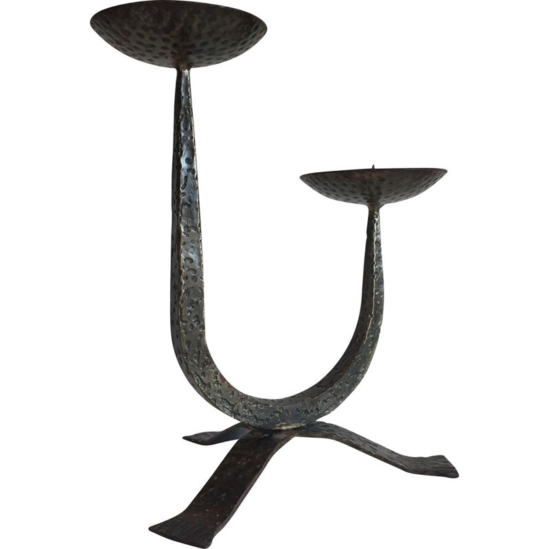 Vintage Brutalist Steel Table Candle Holder