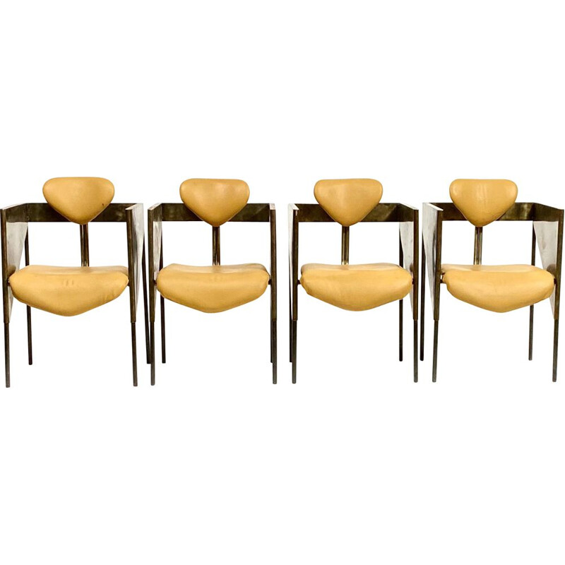 Set of 4 vintage industrial and Brutalist steel armchairs, 1970