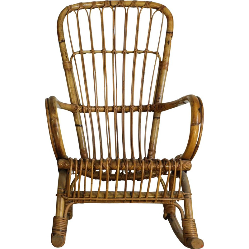 Vintage rattan rocking chair, Italian 1950s