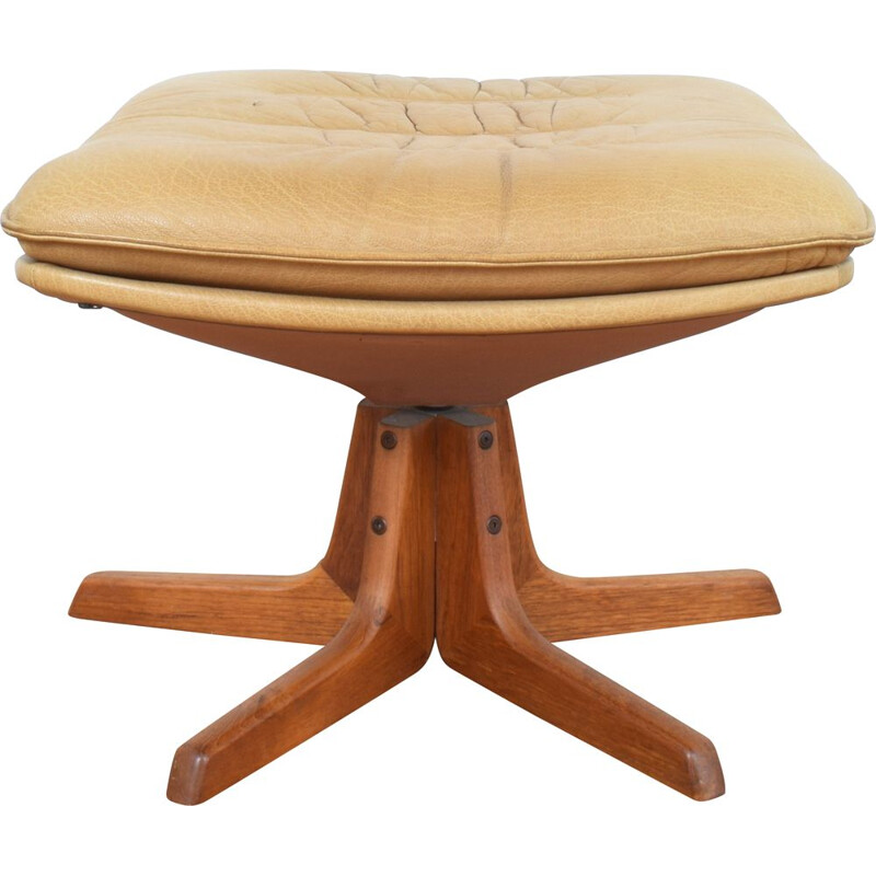 Mid-Century Teak & Leather Ottoman from Berg Furniture 1970s