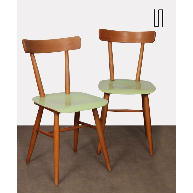 Paire chaises vintage vertes par Ton 1960