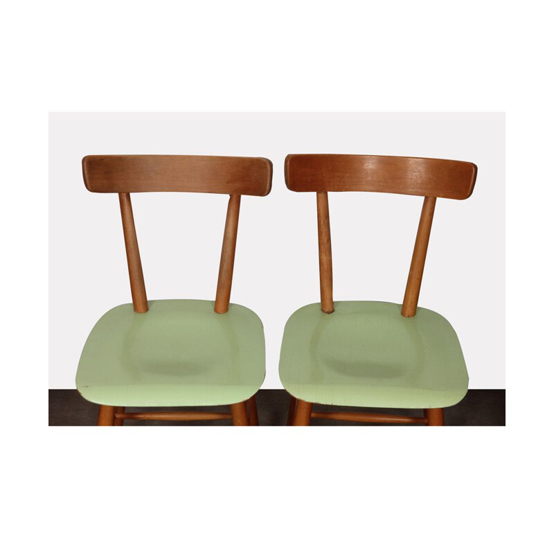 Pair of vintage green chairs by Ton 1960s