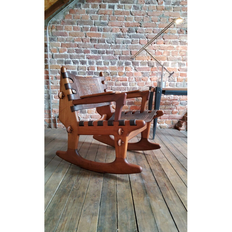 Vintage leather rocking chair by Angel Pazmino 1960s