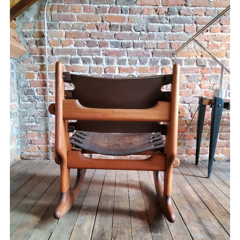 Vintage lederen schommelstoel van Angel Pazmino 1960