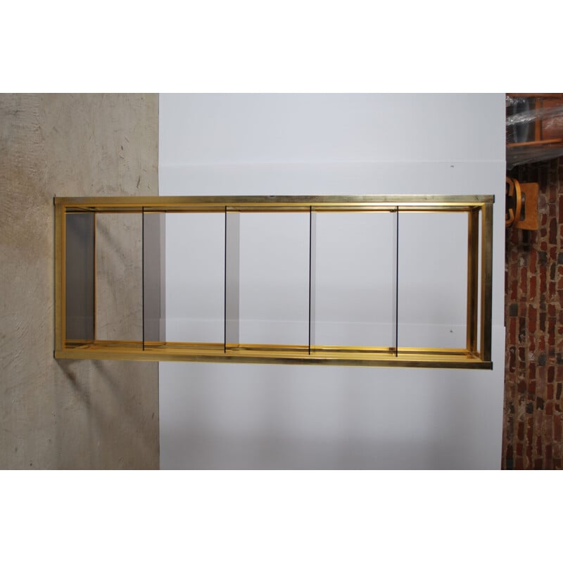 Vintage Hollywood Regency Chrome & Brass Shelving Unit with smoked glass shelves by Romeo Rega, Italian 1970s