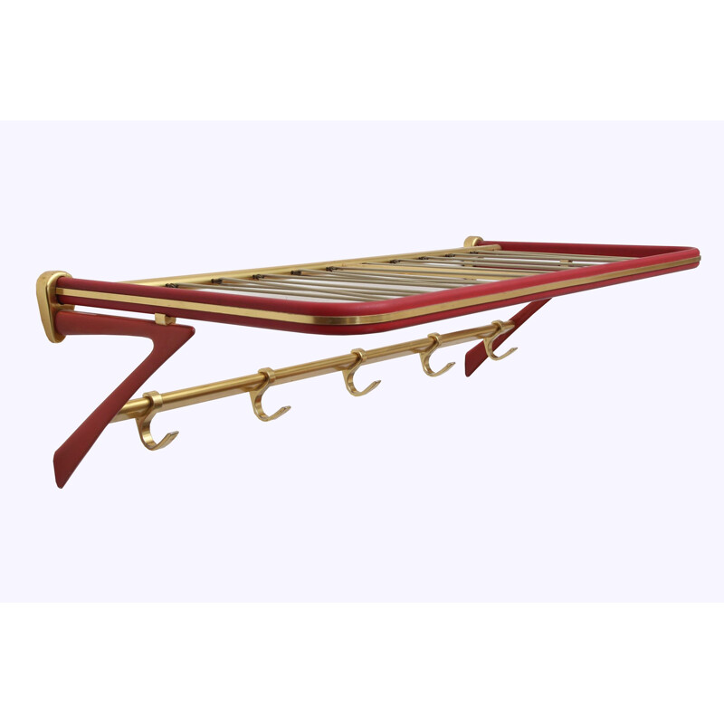 Vintage coatrack in red and brass 1950s