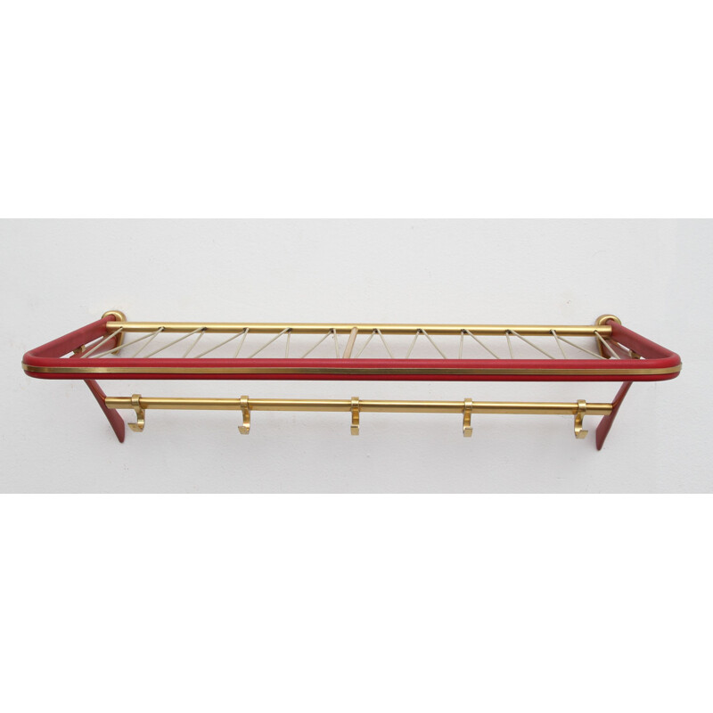 Vintage coatrack in red and brass 1950s