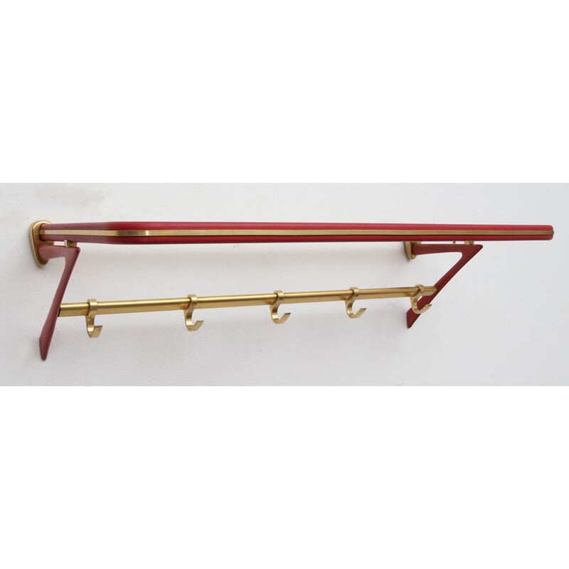 Vintage coatrack in red and brass 1950s