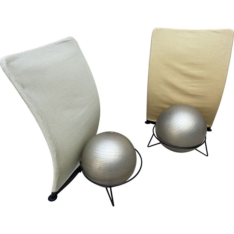 Pair of vintage chairs in rubber metal and fabric by San Siro Bernini, 1995