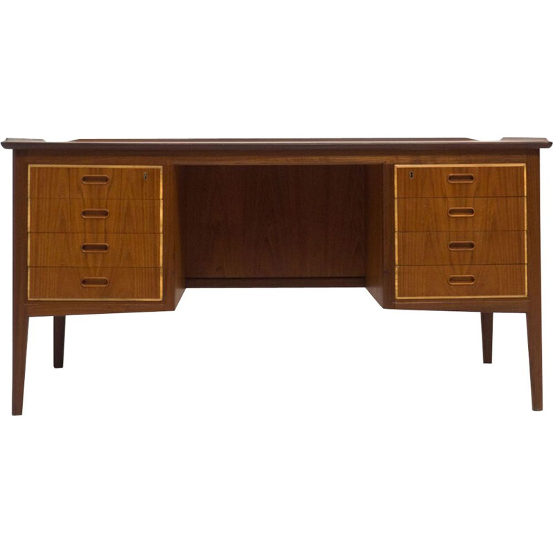 Vintage HP Hansen free standing teak desk by Svend Aage Madsen, Denmark