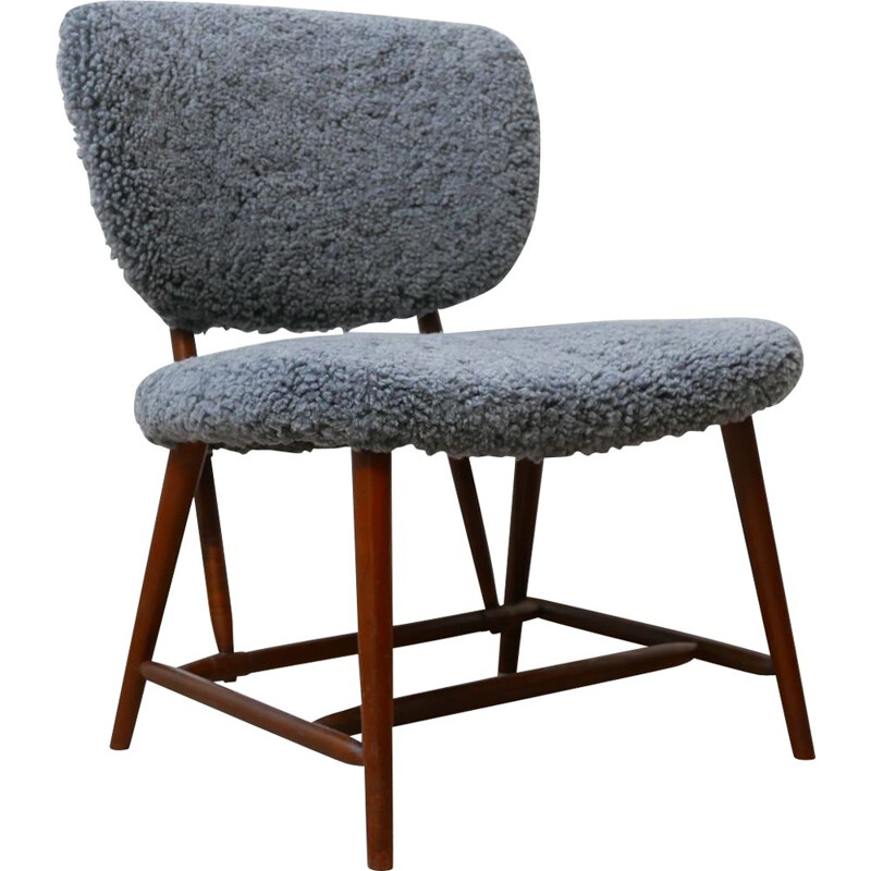 Vintage Alf Svensson "TeVe" Sheepskin Shearling Lounge Chair, Sweden 1950s