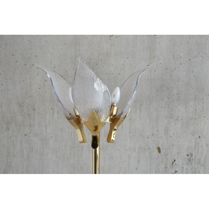 Italian "A10" floor lamp in brass with Murano glass leafs, Franco LUCE - 1970s