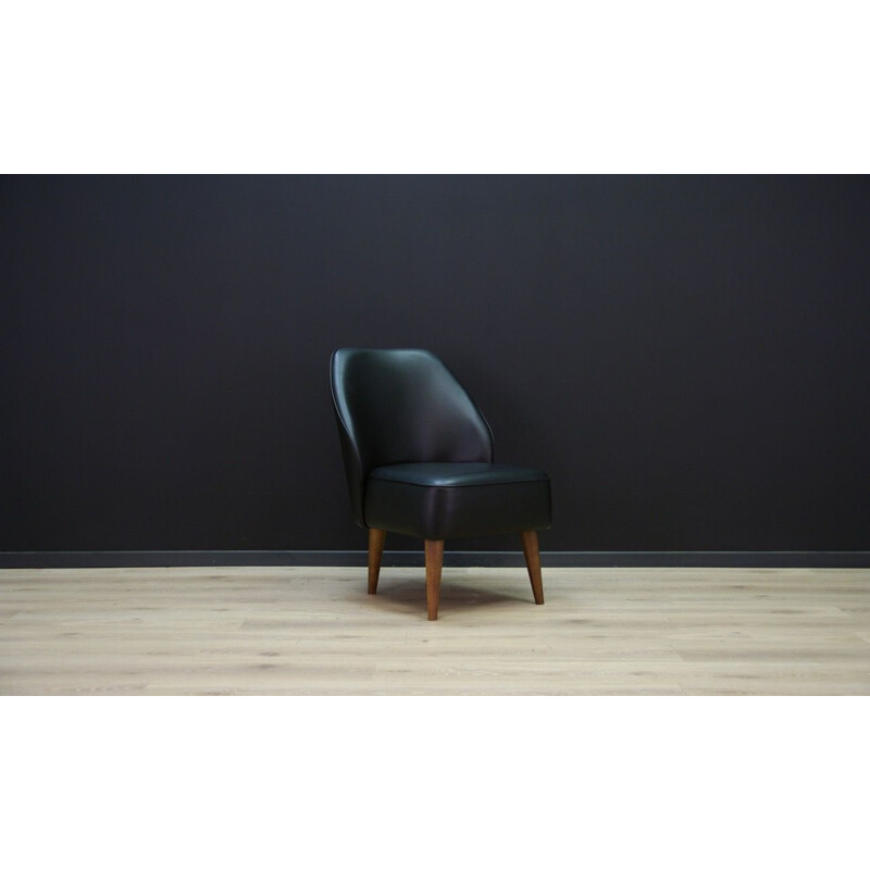 Vintage black leather armchair scandinavian 1990s