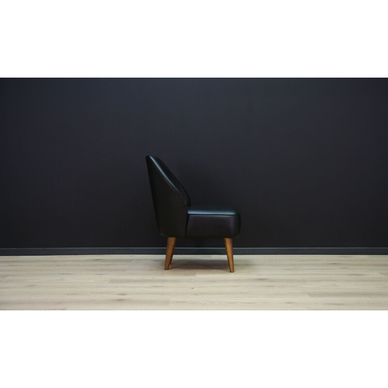 Fauteuil vintage en cuir noir scandinave 1990