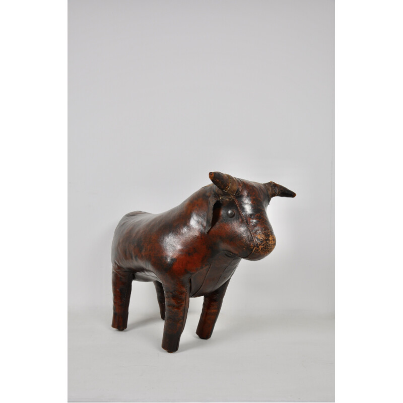 Sgabello bull in pelle vintage di Dimitri Omersa 1960