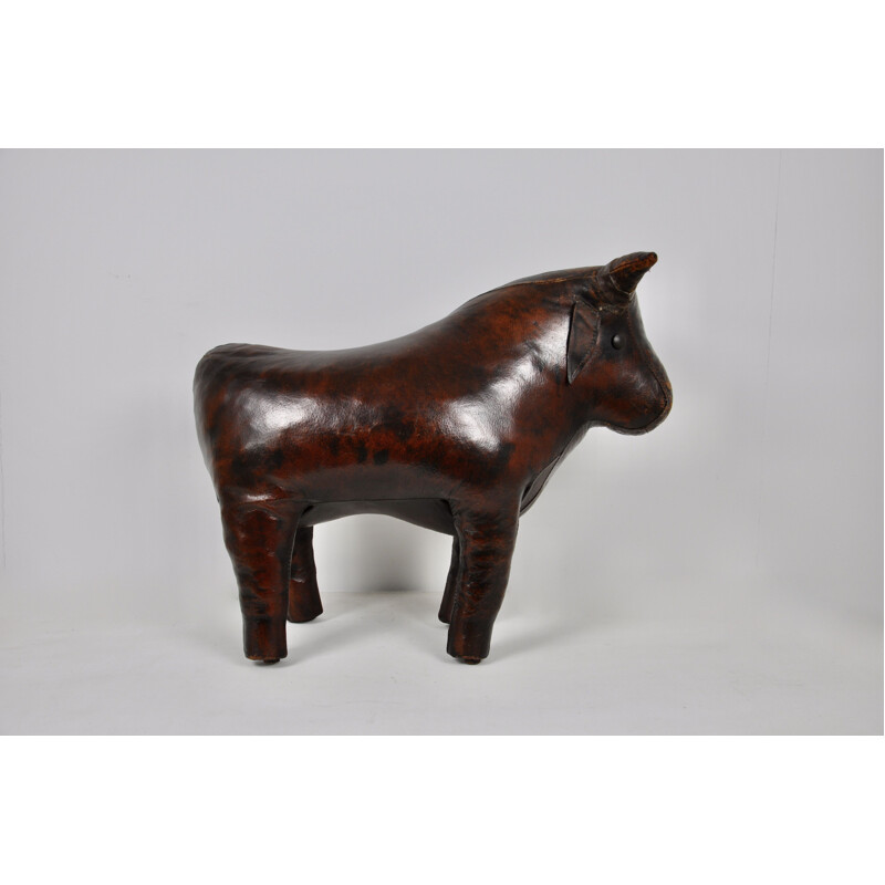 Vintage Leather Bull Stool by Dimitri Omersa 1960s