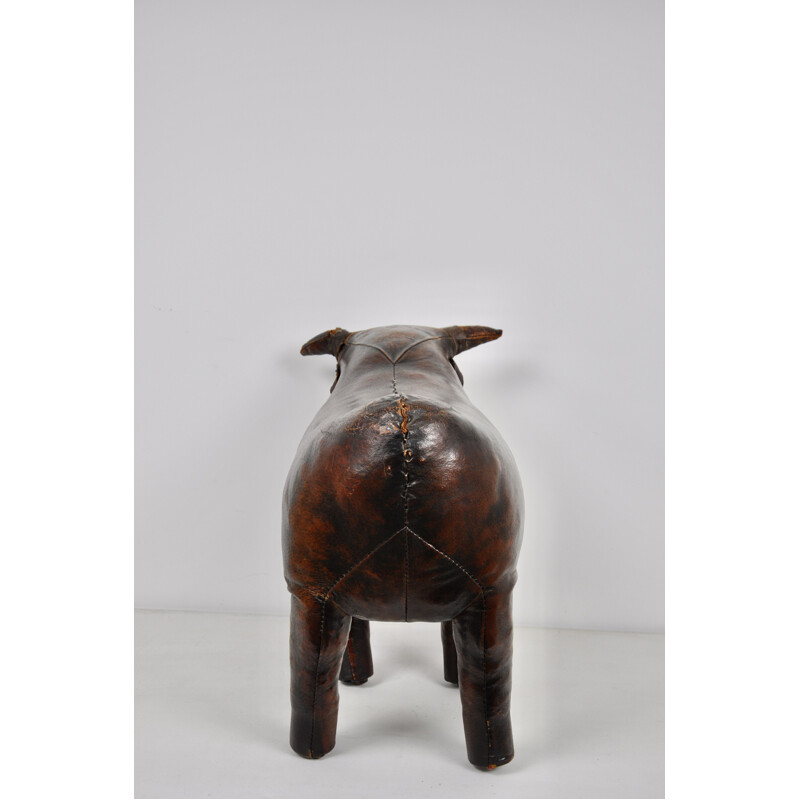 Vintage Leather Bull Stool by Dimitri Omersa 1960s