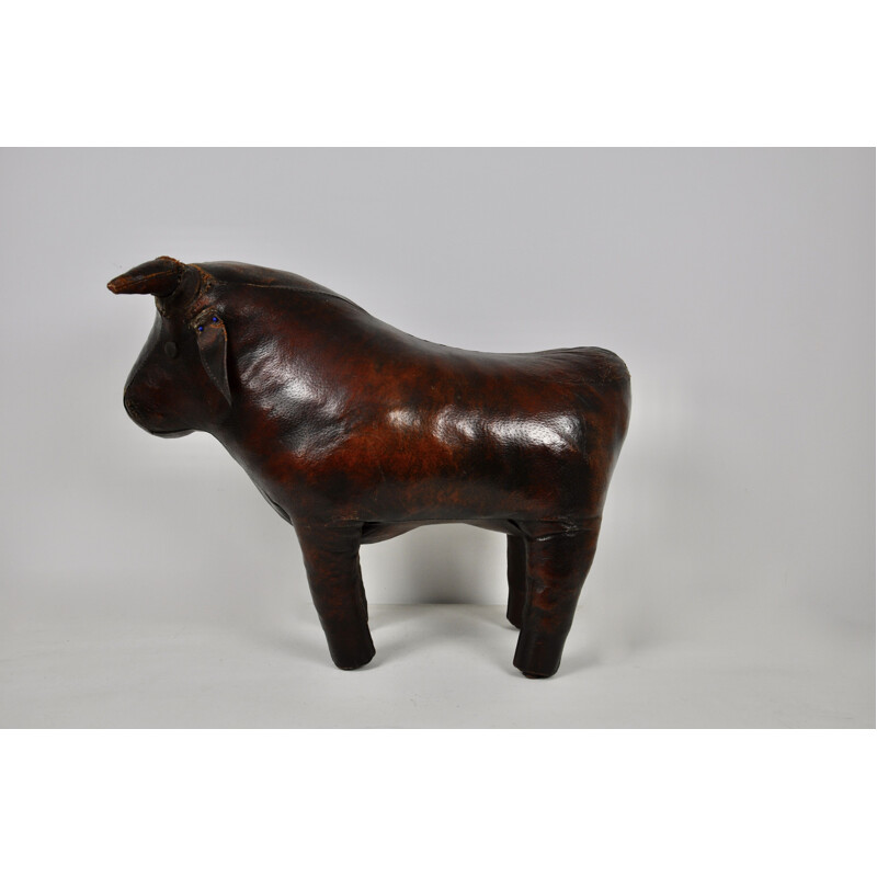 Vintage Leather Bull Stool by Dimitri Omersa 1960s