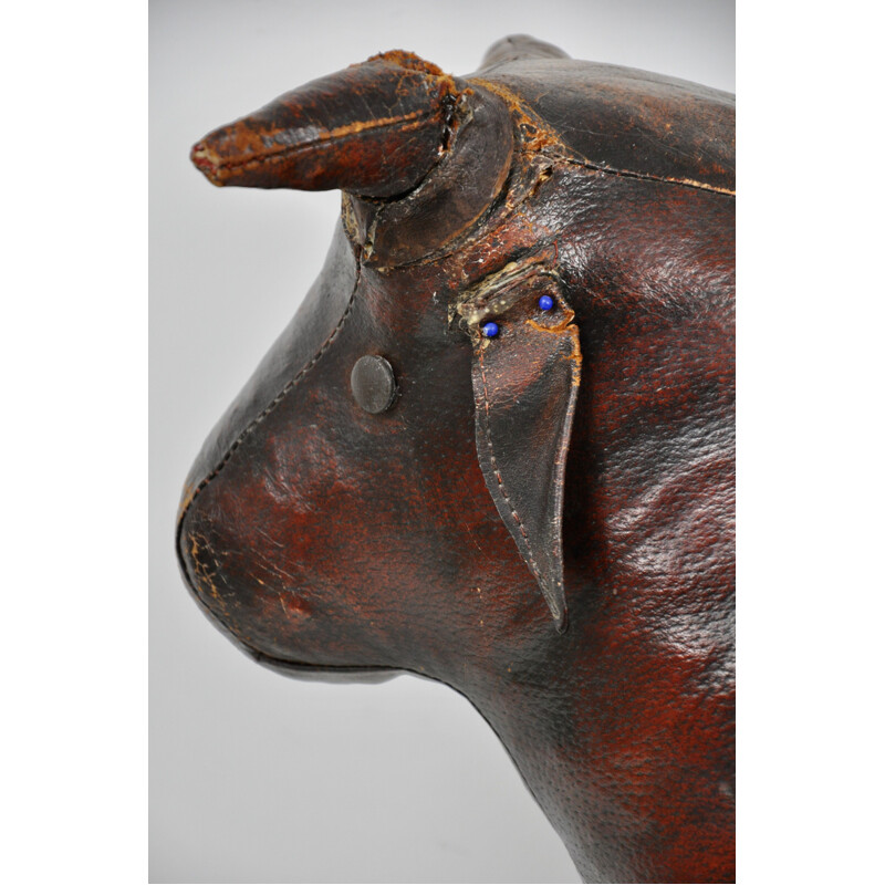 Tabouret vintage de taureau en cuir par Dimitri Omersa 1960