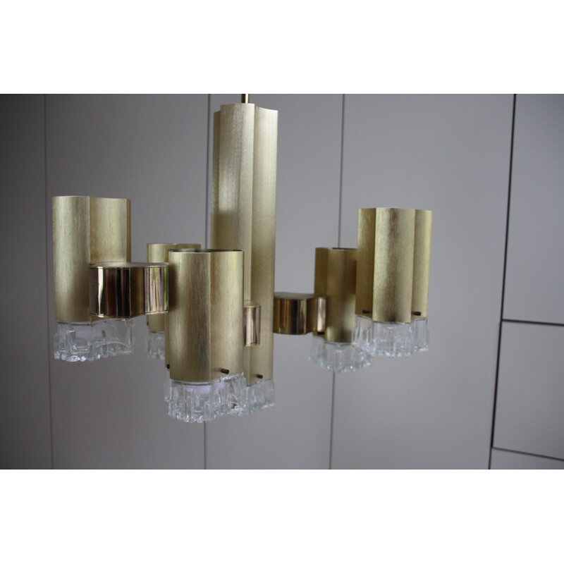 Italian chandelier in Murano glass and bronze, Gaetano SCIOLARI - 1970s