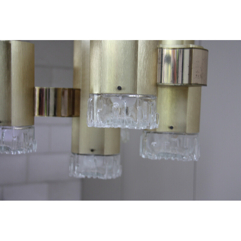 Italian chandelier in Murano glass and bronze, Gaetano SCIOLARI - 1970s